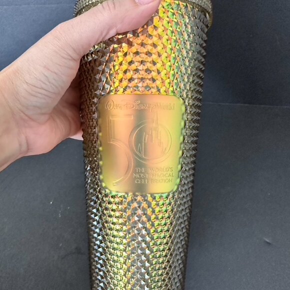 Walt Disney World 50th Anniversary Geometric Starbucks Tumbler with Straw Gold - Picture 6 of 7